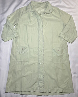 Vtg Henson Kickernick Nylon Nightgown Housecoat Size M Green Pockets USA *READ*